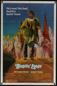 5m158 BUSTIN' LOOSE 1sh '81 artwork of Richard Pryor running from the KKK by Reinman!