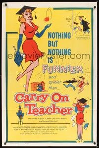 5m173 CARRY ON TEACHER 1sh '62 Kenneth Connor, Charles Hawtrey, English, sexy comic art!