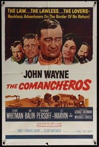 5m207 COMANCHEROS 1sh '61 artwork of cowboy John Wayne, directed by Michael Curtiz!