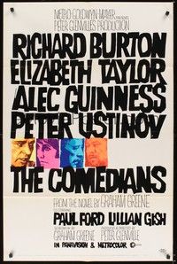 5m210 COMEDIANS style A 1sh '67 Richard Burton, Elizabeth Taylor, Alec Guinness & Peter Ustinov!