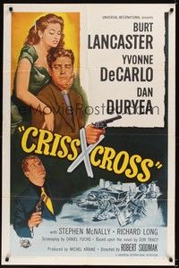 5m228 CRISS CROSS 1sh R58 Burt Lancaster, Yvonne De Carlo, Dan Duryea, cool artwork!