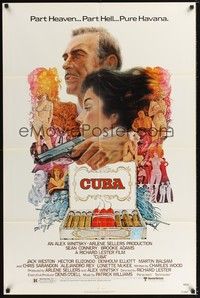 5m235 CUBA 1sh '79 cool artwork of Sean Connery & Brooke Adams and cigars!