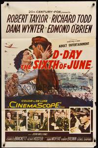 5m238 D-DAY THE SIXTH OF JUNE 1sh '56 romantic art of Robert Taylor & sexy Dana Wynter in WWII!
