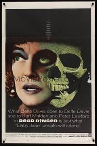 5m240 DEAD RINGER 1sh '64 creepy close up of skull & Bette Davis, who kills her own twin!