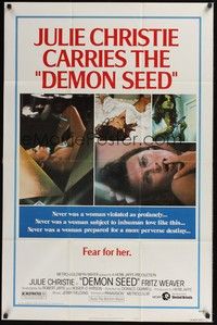 5m244 DEMON SEED style B 1sh '77 Julie Christie is profanely violated by a demonic machine!