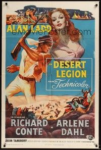 5m245 DESERT LEGION 1sh '53 art of Alan Ladd in the French Foreign Legion & sexy Arlene Dahl!