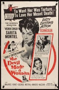 5m248 DEVIL MADE A WOMAN 1sh '61 super close up of sexiest Sara Montiel, to love her meant death!