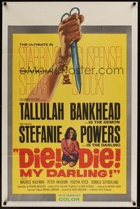 5m253 DIE DIE MY DARLING 1sh '65 Tallulah Bankhead, great artwork of stabbing scissors, Fanatic!