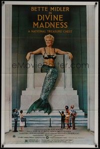 5m259 DIVINE MADNESS style B 1sh '80 great image of mermaid Bette Midler as Lincoln Memorial!