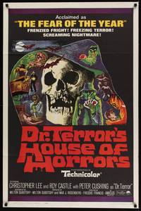 5m265 DR. TERROR'S HOUSE OF HORRORS 1sh '65 Christopher Lee, cool horror montage art!