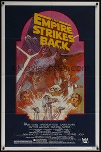 5m288 EMPIRE STRIKES BACK 1sh R82 George Lucas sci-fi classic, cool artwork by Tom Jung!