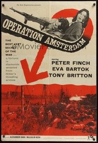 5m617 OPERATION AMSTERDAM English 1sh '60 Peter Finch & Eva Bartok take Hitler's diamonds!