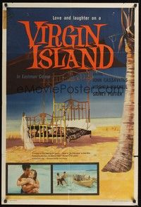 5m935 VIRGIN ISLAND English 1sh '58 John Cassavetes & sexy Virginia Maskell, art of bed on beach!