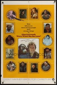 5m295 EVERY WHICH WAY BUT LOOSE teaser 1sh '78 Clint Eastwood & Clyde the orangutan, Sondra Locke!