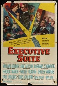 5m297 EXECUTIVE SUITE 1sh '54 art of William Holden, Barbara Stanwyck, Fredric March, June Allyson