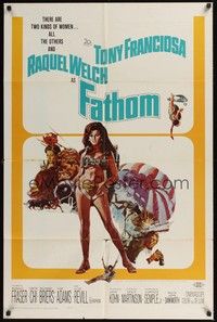 5m306 FATHOM 1sh '67 art of sexy nearly-naked Raquel Welch in parachute harness & action scenes!