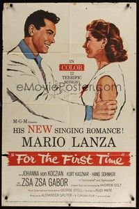 5m326 FOR THE FIRST TIME 1sh '59 close up art of Mario Lanza with a gorgeous new screen beauty!