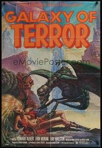 5m334 GALAXY OF TERROR 1sh '81 great sexy Charo fantasy artwork of monsters attacking girl!