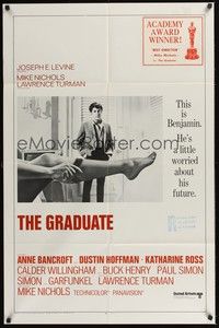 5m359 GRADUATE int'l 1sh '68 classic image of Dustin Hoffman & Anne Bancroft's sexy leg!