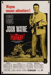 5m387 HATARI 1sh R67 Howard Hawks, full-length art of John Wayne in Africa!