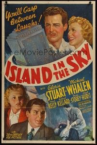 5m442 ISLAND IN THE SKY 1sh '38 Gloria Stuart, Michael Whalen, Paul Kelly, cool stone litho art!