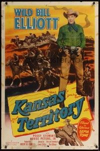 5m455 KANSAS TERRITORY 1sh '52 full-length image of cowboy Wild Bill Elliott!