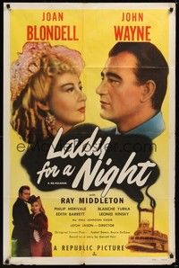 5m469 LADY FOR A NIGHT 1sh R50 close-ups of John Wayne & Joan Blondell!