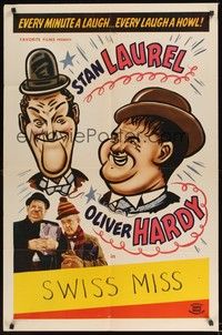 5m484 LAUREL & HARDY 1sh '40s great cartoon art of Stan & Oliver!