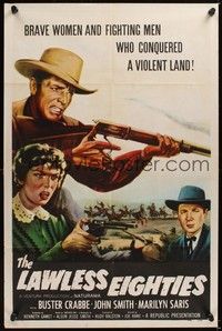 5m487 LAWLESS EIGHTIES 1sh '57 Buster Crabbe, Marilyn Saris, cool western action art!