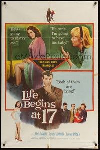 5m497 LIFE BEGINS AT 17 1sh '58 teenage boy has one girl pregnant and one wanting to marry him!