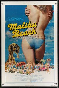 5m525 MALIBU BEACH 1sh '78 great image of sexy topless girl in bikini on famed California beach!