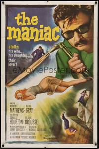 5m538 MANIAC 1sh '63 Kerwin Mathews, Hammer, he stalks his wife, his daughter, their lover!