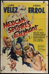 5m550 MEXICAN SPITFIRE'S ELEPHANT style A 1sh '42 art of Lupe Velez & Errol with spotted elephant!