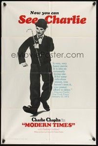 5m554 MODERN TIMES 1sh R72 great image of Charlie Chaplin walking with cane!