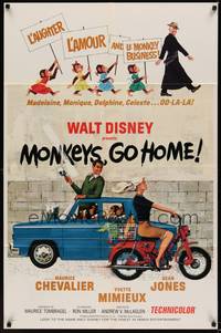 5m560 MONKEYS GO HOME 1sh '67 Disney, art of Maurice Chevalier, Yvette Mimieux & apes!