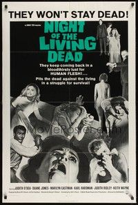 5m001 NIGHT OF THE LIVING DEAD 1sh '68 George Romero zombie classic, they lust for human flesh!