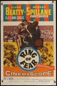 5m684 RING OF FEAR 1sh '54 Clyde Beatty and his gigantic 3-ring circus + Mickey Spillane!