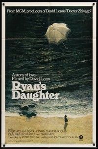 5m695 RYAN'S DAUGHTER int'l 1sh '70 David Lean, art of Sarah Miles on beach + umbrella by Lesset!