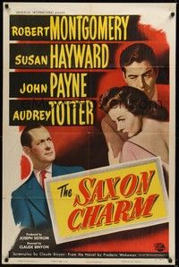 5m706 SAXON CHARM 1sh '48 art of Robert Montgomery, sexy Susan Hayward & John Payne!