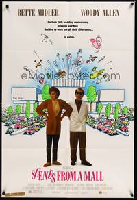5m708 SCENES FROM A MALL DS 1sh '91 Woody Allen, Bette Midler, wacky cartoon artwork!