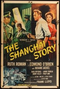 5m727 SHANGHAI STORY style A 1sh '54 art of sexy Ruth Roman & Edmond O'Brien in Chinese prison!