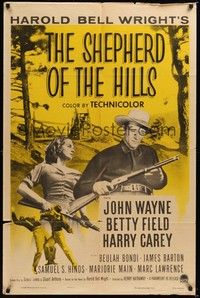 5m729 SHEPHERD OF THE HILLS 1sh R55 John Wayne, from Harold Bell Wright novel!