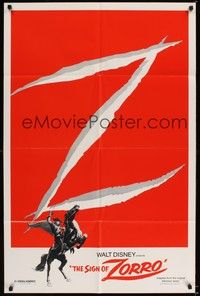 5m735 SIGN OF ZORRO 1sh R78 Walt Disney, art of masked hero Guy Williams on horseback!