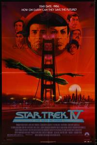5m771 STAR TREK IV 1sh '86 cool art of Leonard Nimoy & William Shatner by Bob Peak!