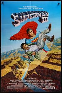 5m802 SUPERMAN III 1sh '83 art of Christopher Reeve flying with Richard Pryor by L. Salk!