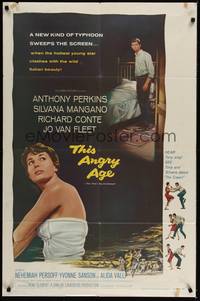 5m849 THIS ANGRY AGE 1sh '58 Anthony Perkins & Silvana Mangano wrapped in towel!