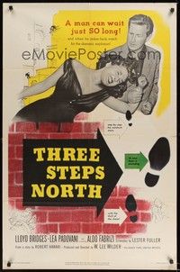 5m863 THREE STEPS NORTH 1sh '51 tough Lloyd Bridges grabs sexy girl in low-cut dress!