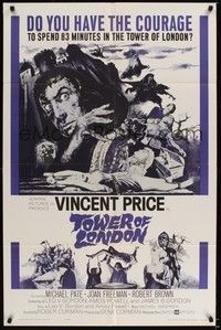 5m890 TOWER OF LONDON 1sh '62 Vincent Price, Roger Corman, montage of horror artwork!