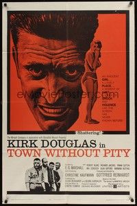 5m891 TOWN WITHOUT PITY 1sh '61 intense artwork of Kirk Douglas, plus sexy Christine Kaufmann!