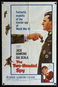 5m911 TWO-HEADED SPY 1sh '58 Jack Hawkins, Gia Scala, fantastic exploits of the master spy!